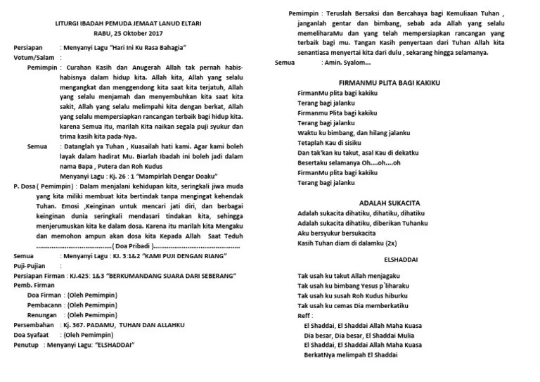 Liturgi Ibadah Pemuda Jemaat Lanud Eltari 250215 | PDF