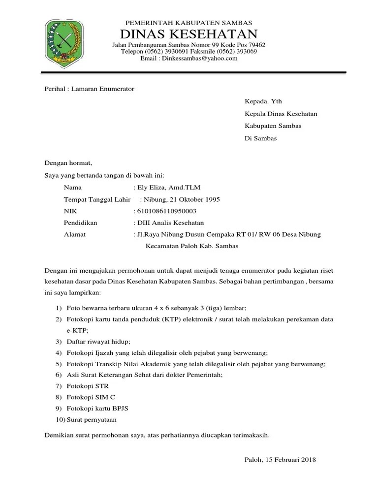 Beranda > surat lamaran kerja > contoh surat lamaran cpns untuk gubernur jawa tengah. Contoh Surat Lamaran Ke Dinas Kesehatan Kabupaten - Bagi