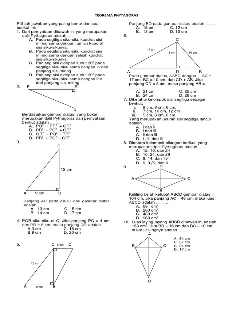 Soal dan pembahasan theorem pythagoras hello guyysss. Soal Teorema Pythagoras Kelas 8 Kurtilas Beinyu Com