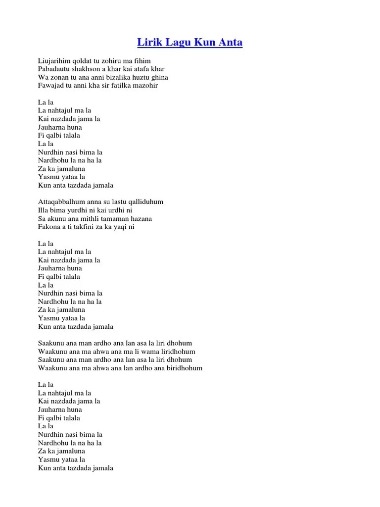 Lirik Lagu Kun Anta | PDF