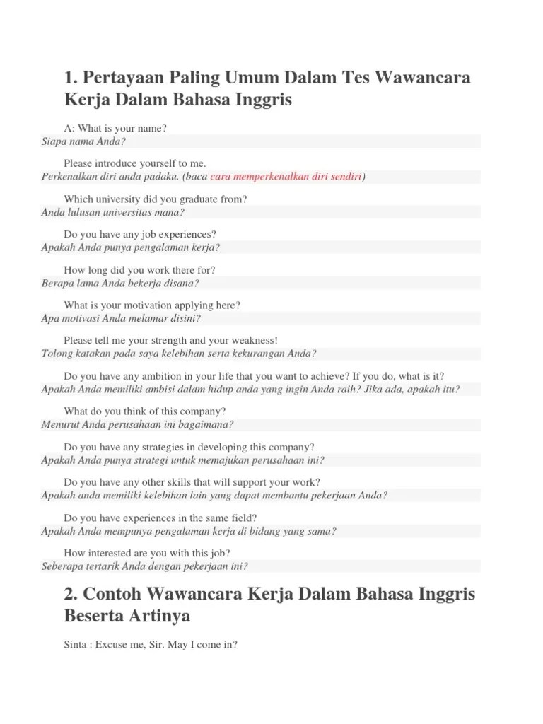 Contoh Interview Dalam Bahasa Inggris Beserta Jawabannya Dan Artinya –  Berbagai Contoh