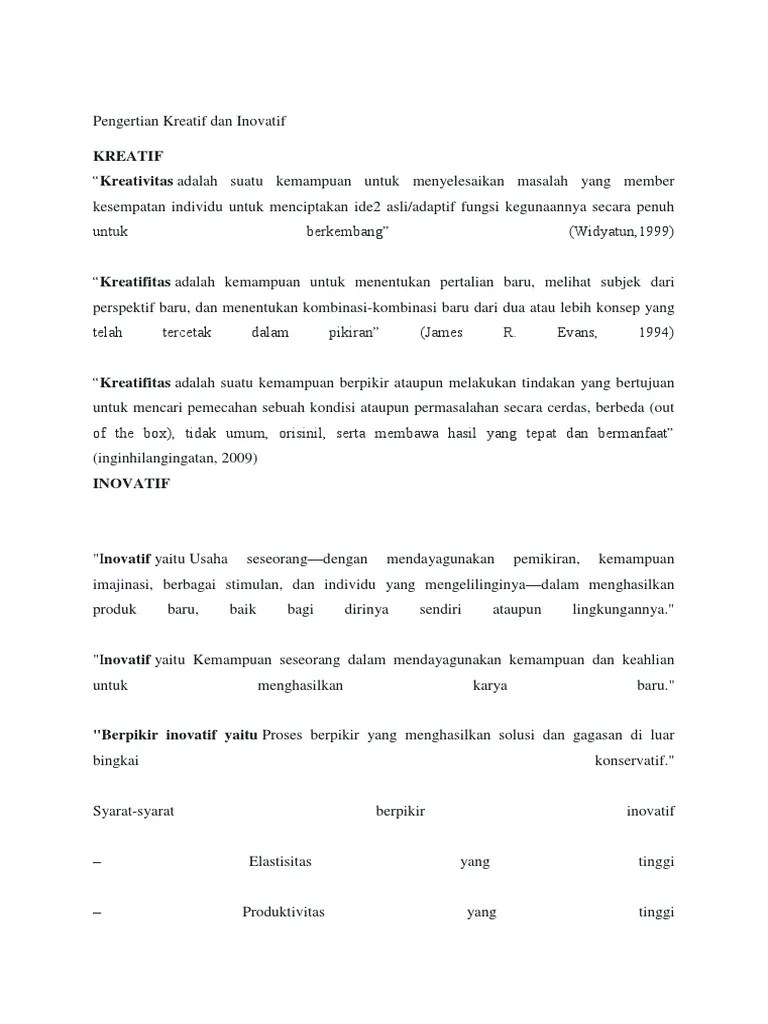 Pengertian Kreatif Dan Inovatif | PDF
