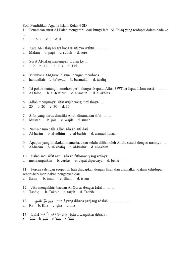 Soal usbn agama kristen kelas 12 terbaru free. Soal Pendidikan Agama Islam Kelas 4 SD