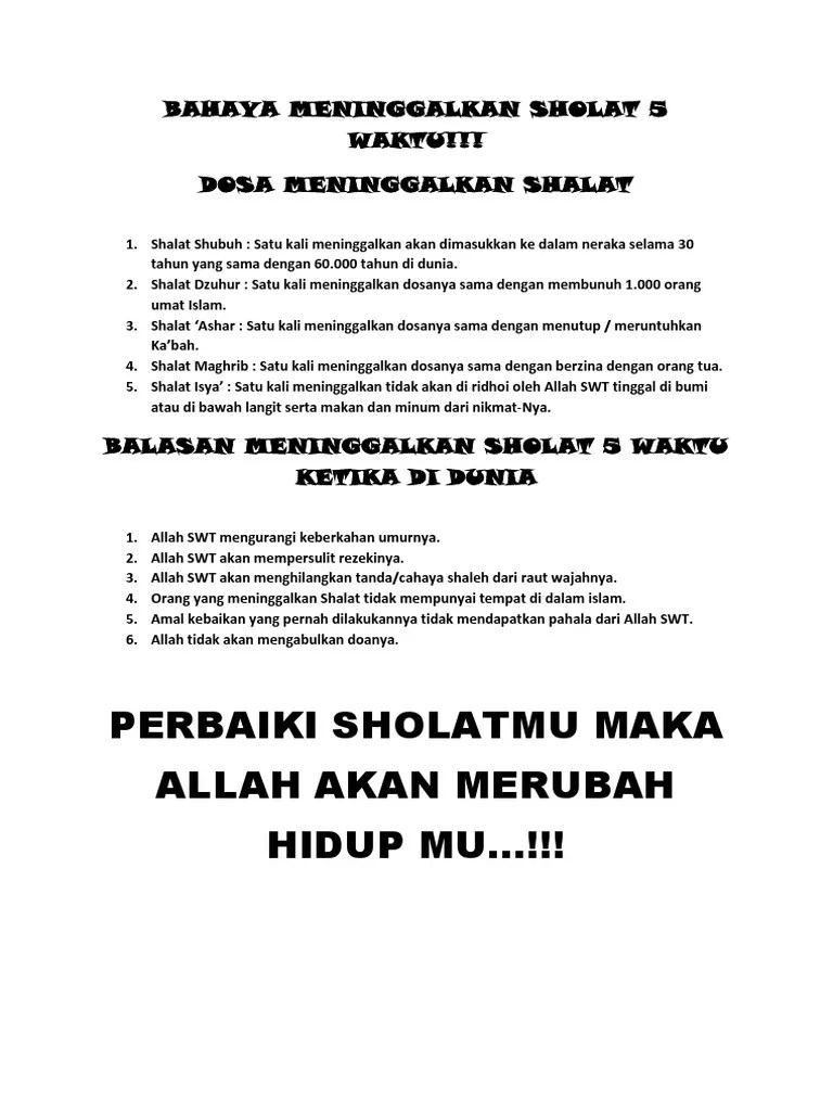 Bahaya Meninggalkan Sholat 5 Waktu | PDF