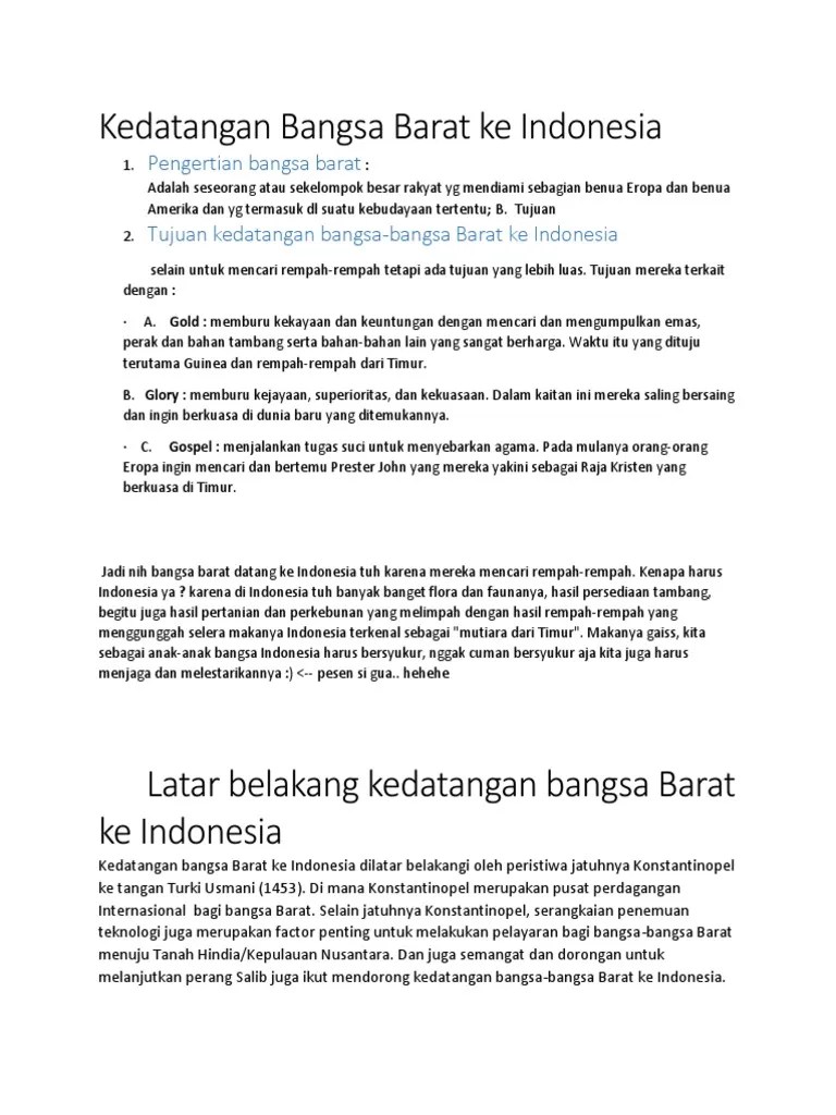 Kedatangan Bangsa Barat Ke Indonesia