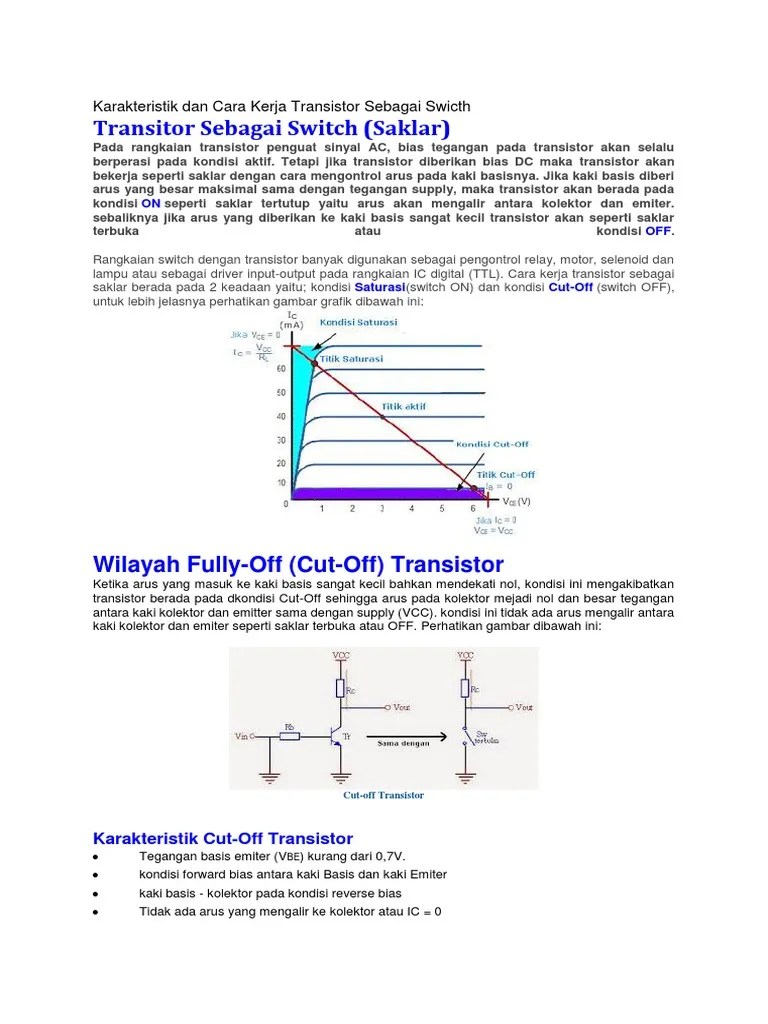 Karakteristik Dan Cara Kerja Transistor Sebagai Swicth | PDF