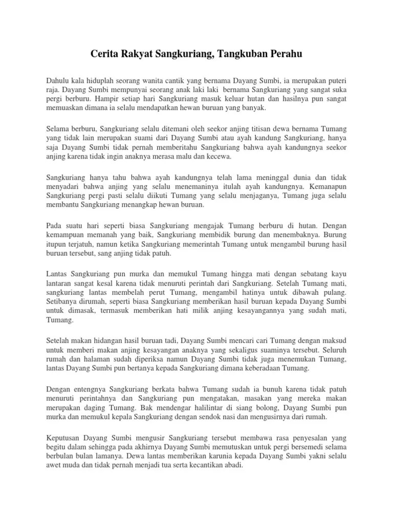 Burung tembey kasiangan (tetapi gagal karena kesiangan). Cerita Rakyat Sangkuriang Pdf