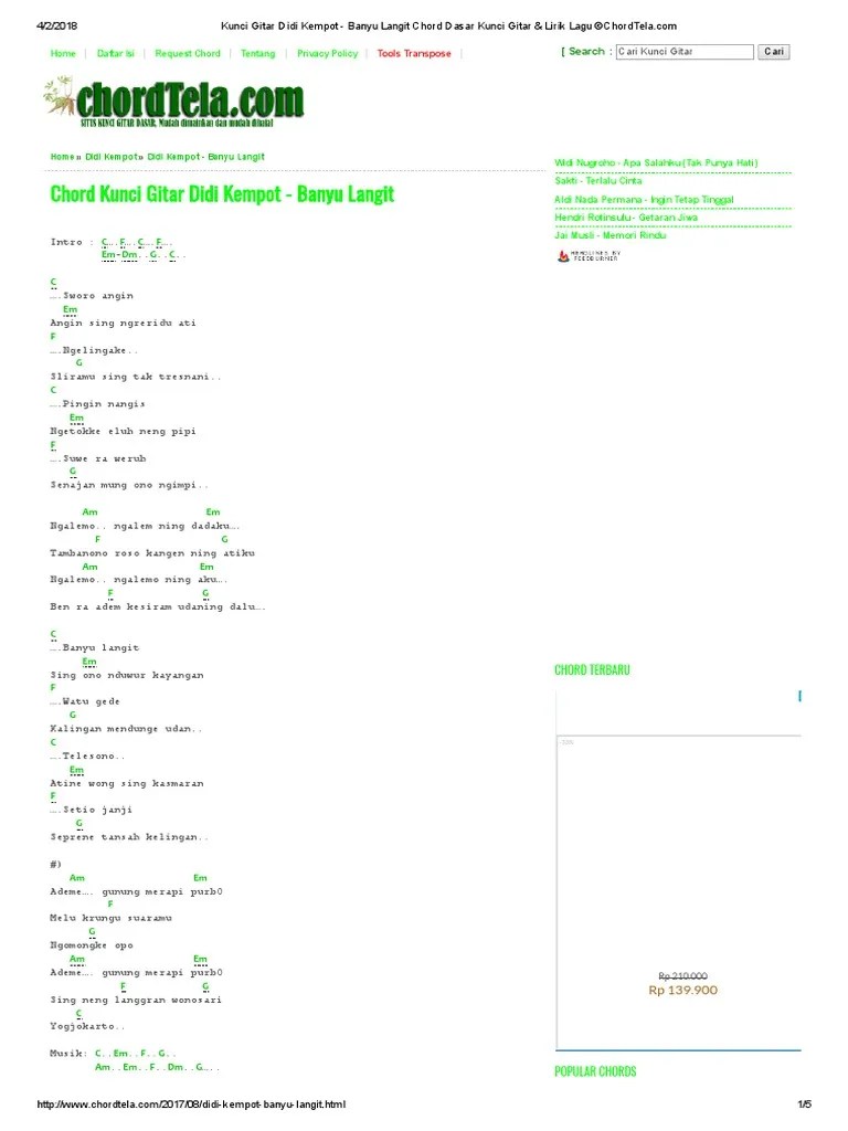 Lirik Lagu Banyu Langit Dan Kunci Gitar