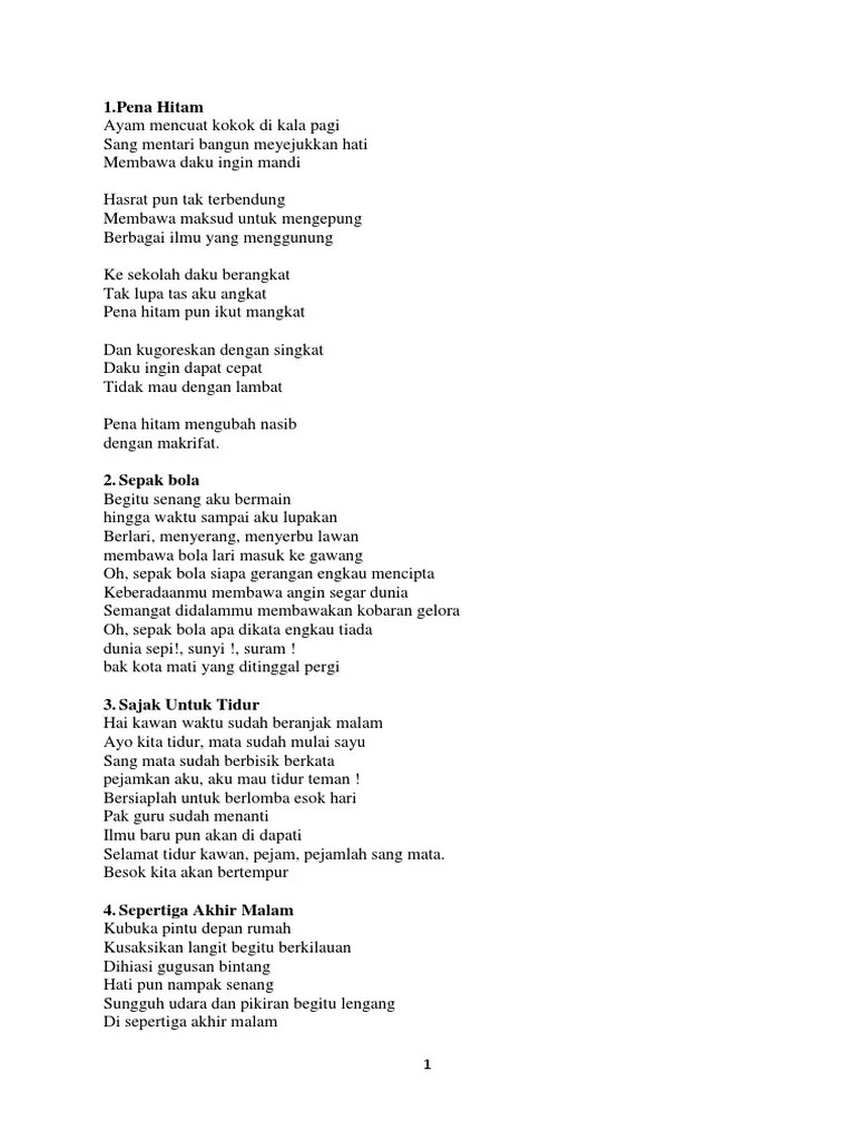 Di kesunyian malam yang mulai meninggalkan kelam. Kumpulam Puisi Anak Pdf