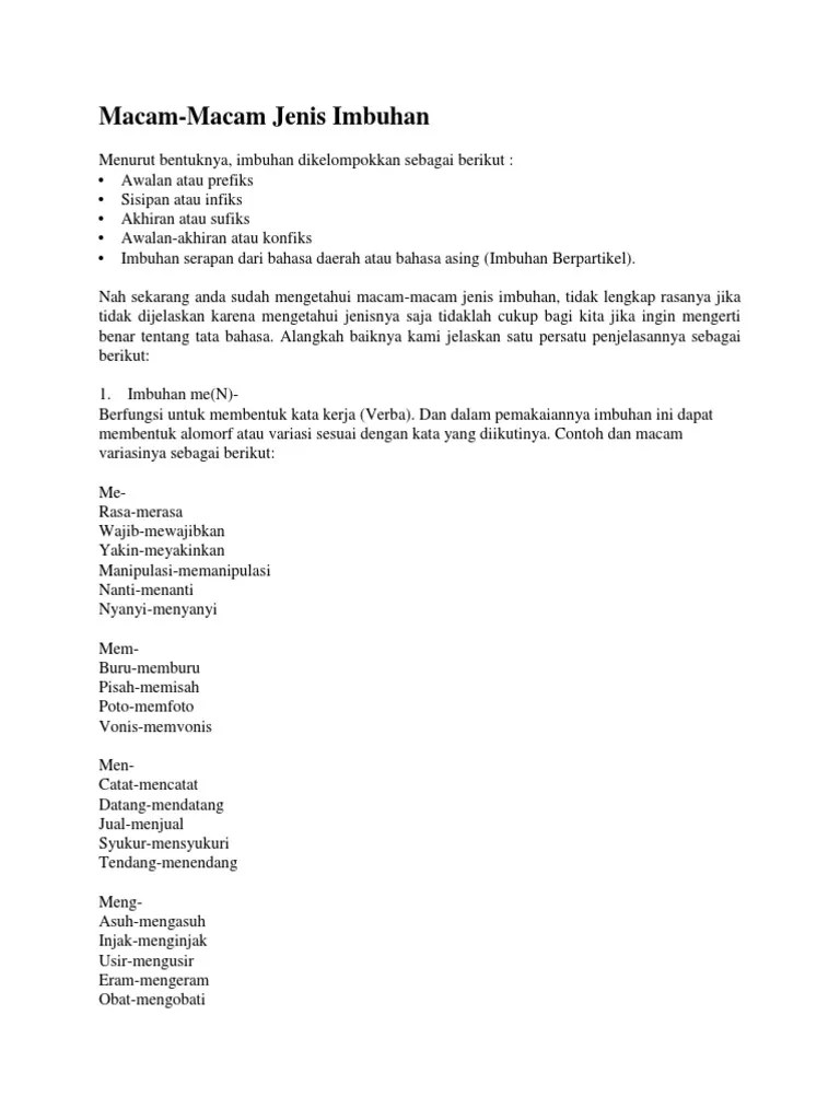 04.05.2021 · contoh imbuhan akhiran, meliputi timbangan, panaskan, beresi, bajunya, lamaran dan lainnya. Macam Macam Imbuhan Pdf