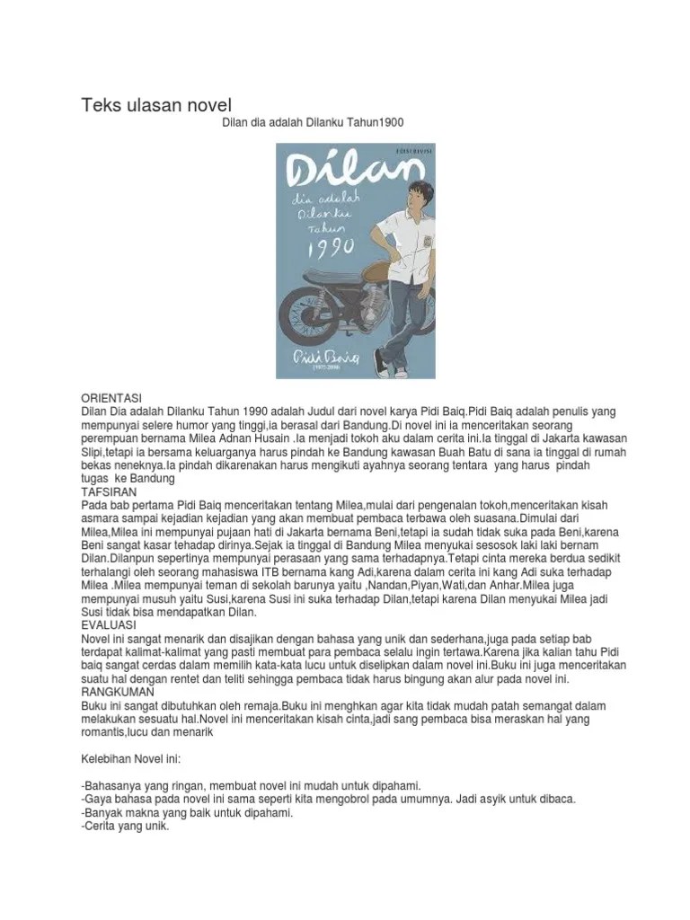 Biar aku saja.saat berangkat ke sekolah milea bertemu dengan seorang pria misterius, pria misterius . Ulasan Tentang Novel Dilan