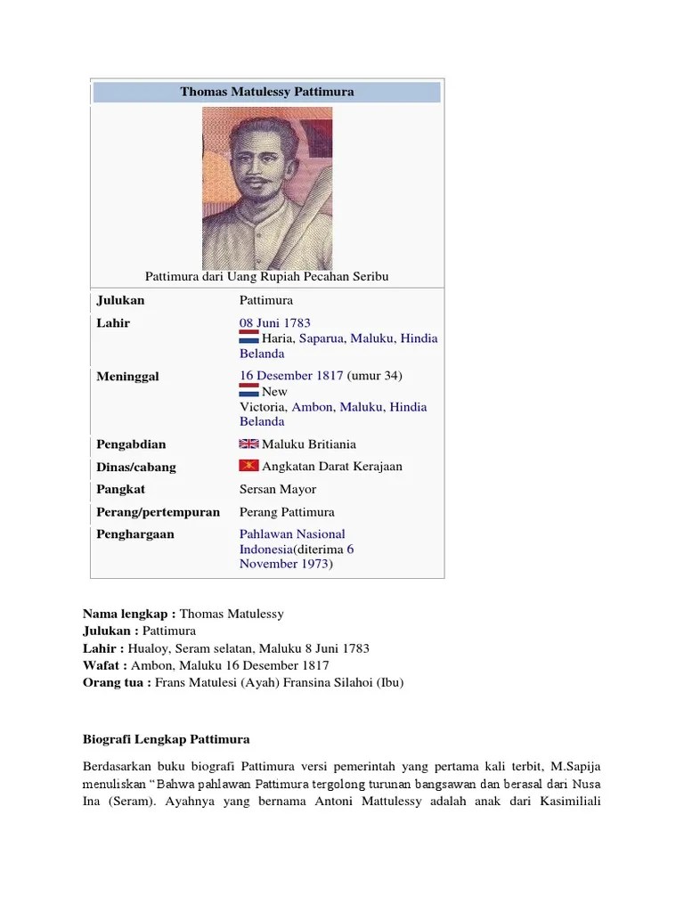 Thomas Matulessy Pattimura | PDF