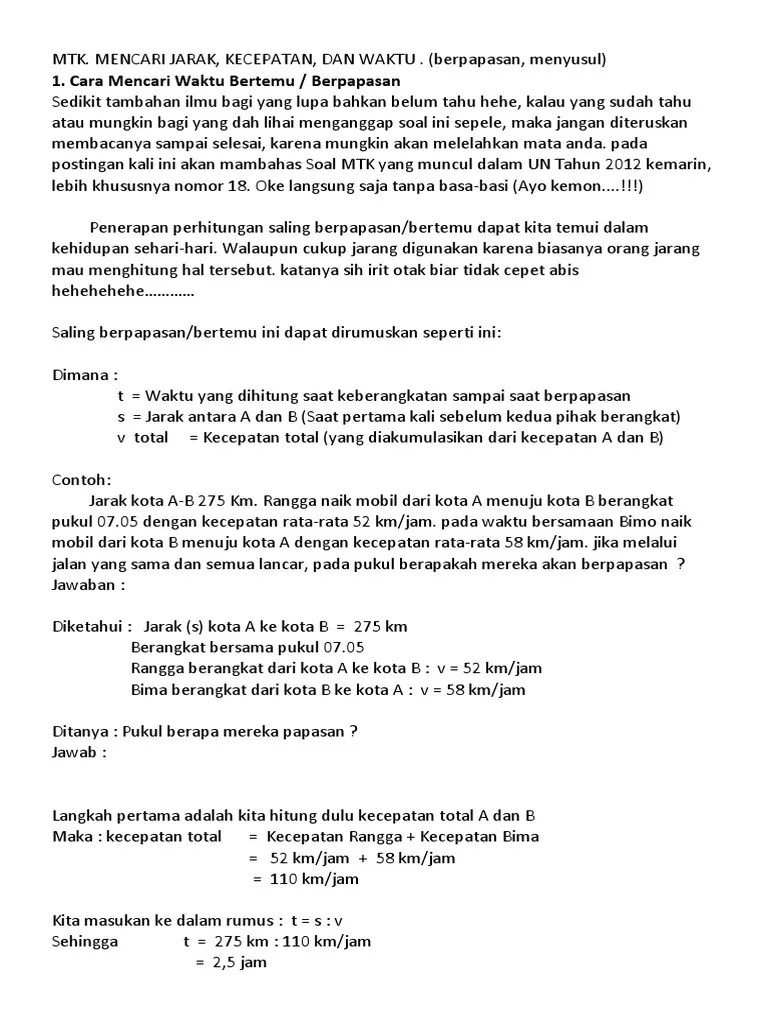 Contoh Soal Waktu Berpapasan