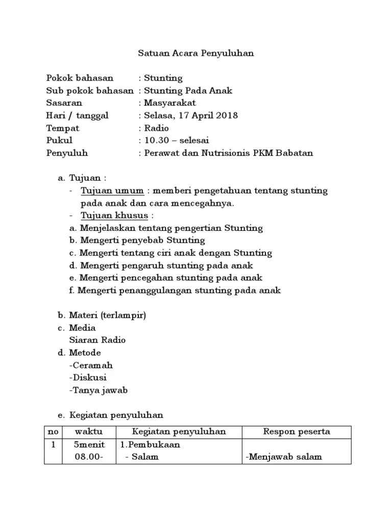 Satuan Acara Penyuluhan STUNTING | PDF