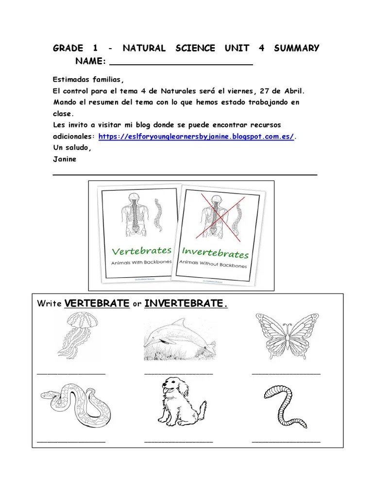 grade 1 unit 4 natural science summary