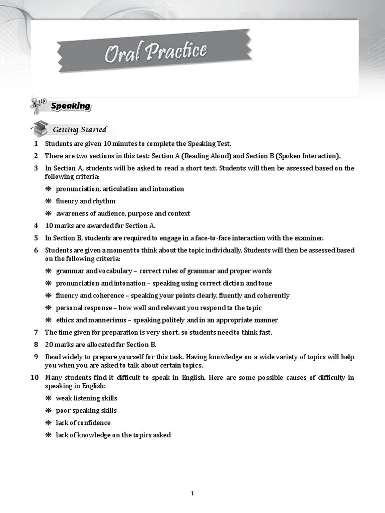 Information sharing on some easy tips to answer 'speaking test' (part 2 : Oral Practise Oral Test English F3 Pdf Fluency Test Assessment