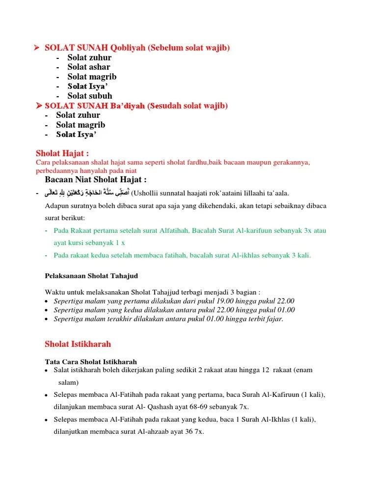 Niat Sholat Tahajud Istikharah Dan Hajat