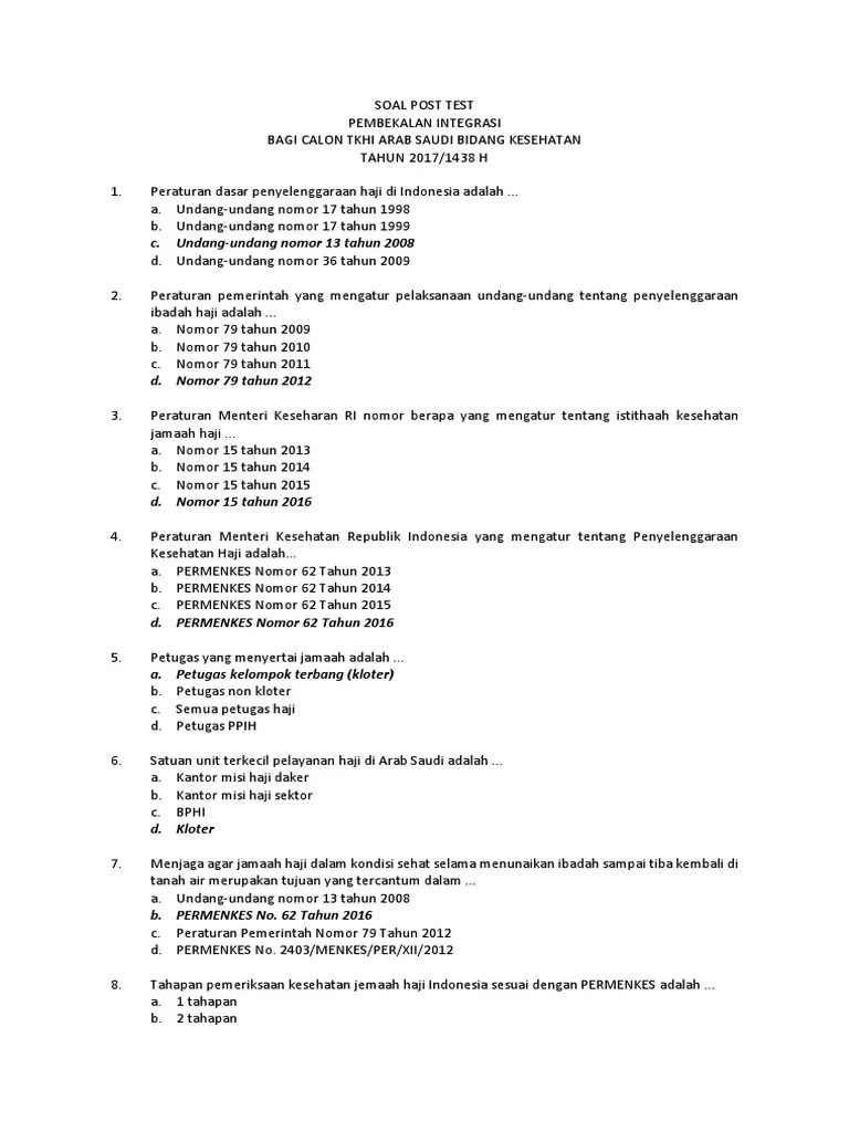 Report kisi kisi soal tes petugas haji please fill this form we will. Soal Post Test Integrasi 2017 Pdf