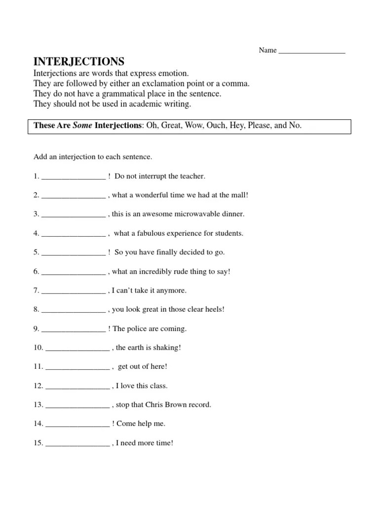 interjections worksheet jhs pdf
