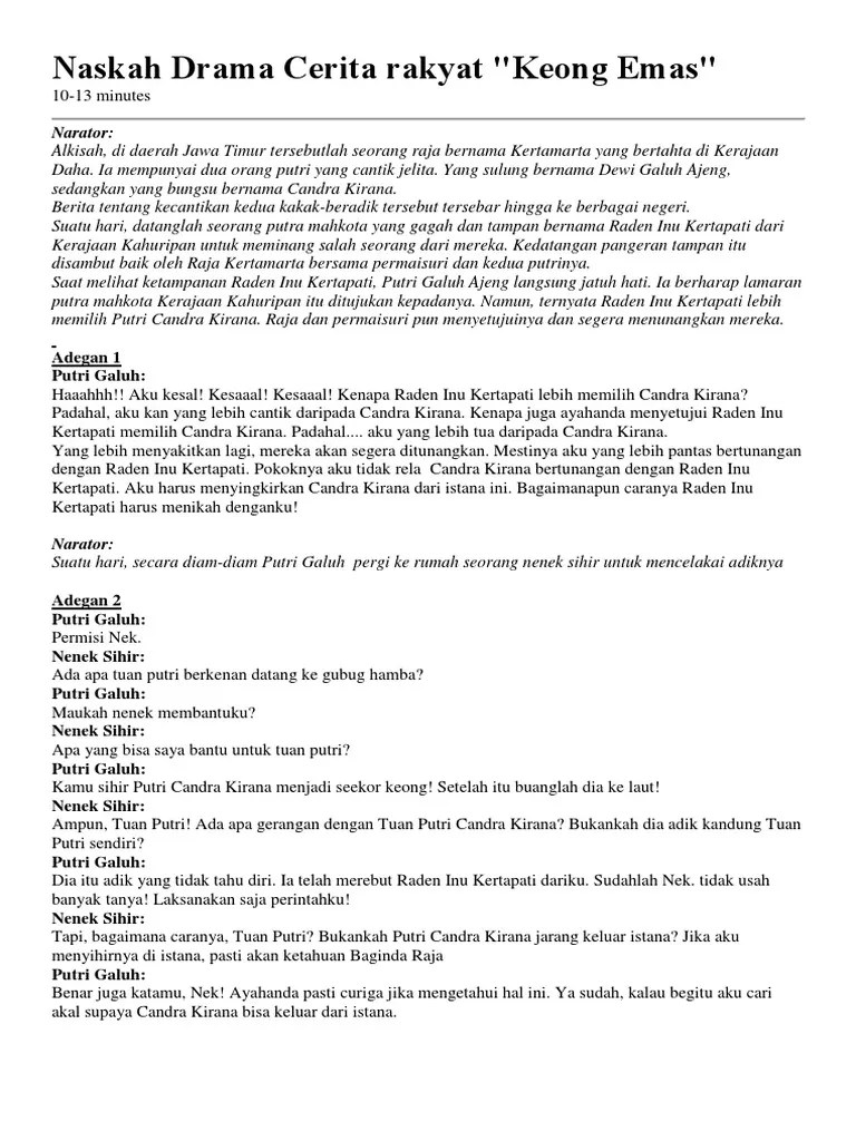 Naskah Drama Keong Mas Bahasa Jawa – Belajar