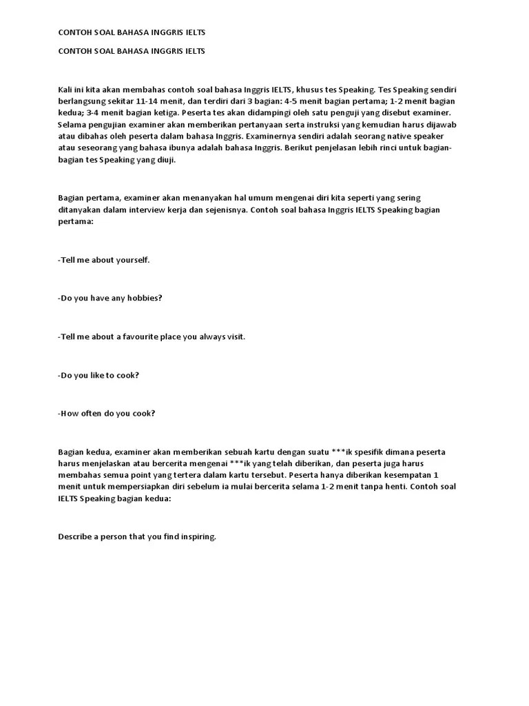 Contoh Soal Bahasa Inggris Ielts | PDF