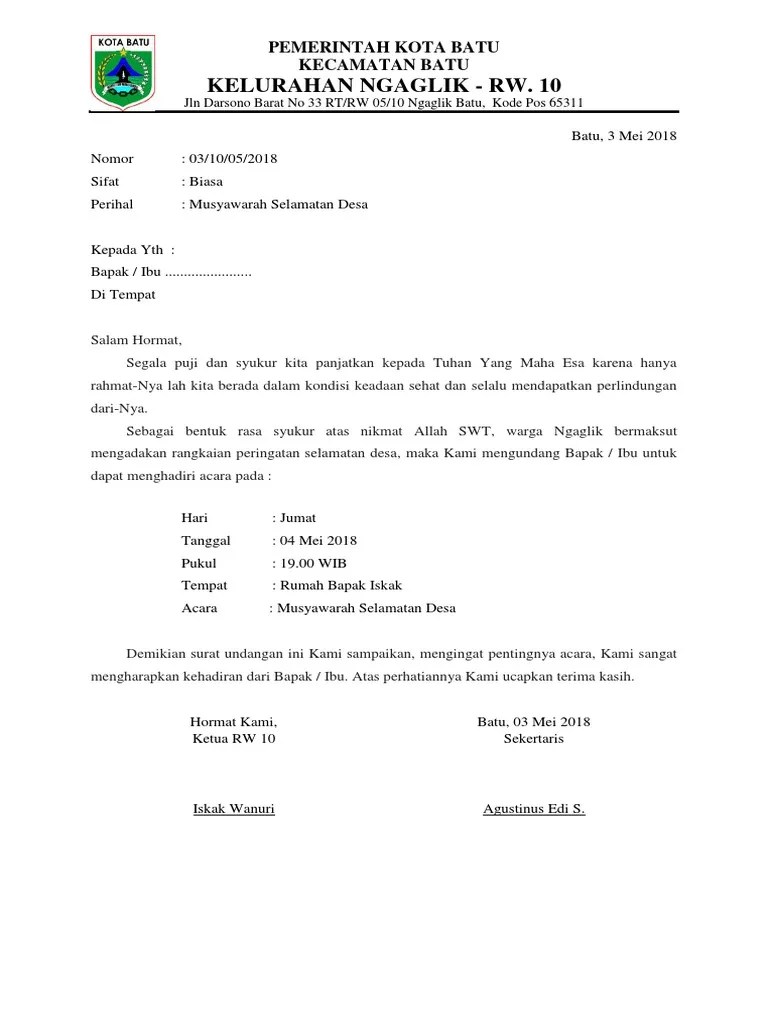 Surat Undangan Bersih Desa | PDF