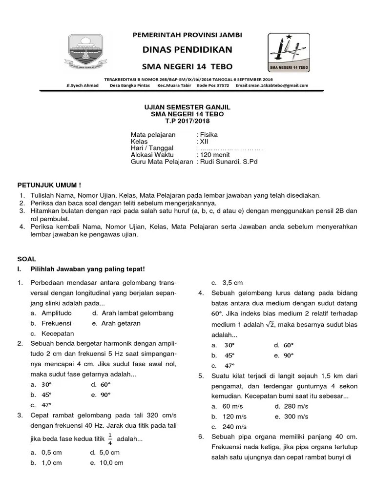 Yang berisi prediksi soal ulangan tengah semester ganjil fisika kelas 12 . Soal Ulangan Fisika Kelas 12