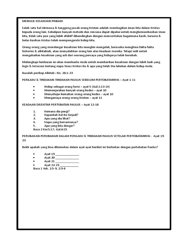 Menulis Kesaksian Pribadi | PDF