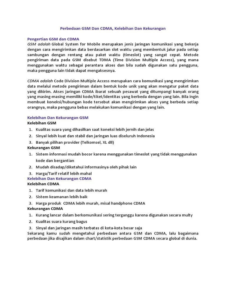 Perbedaan GSM Dan CDMA | PDF