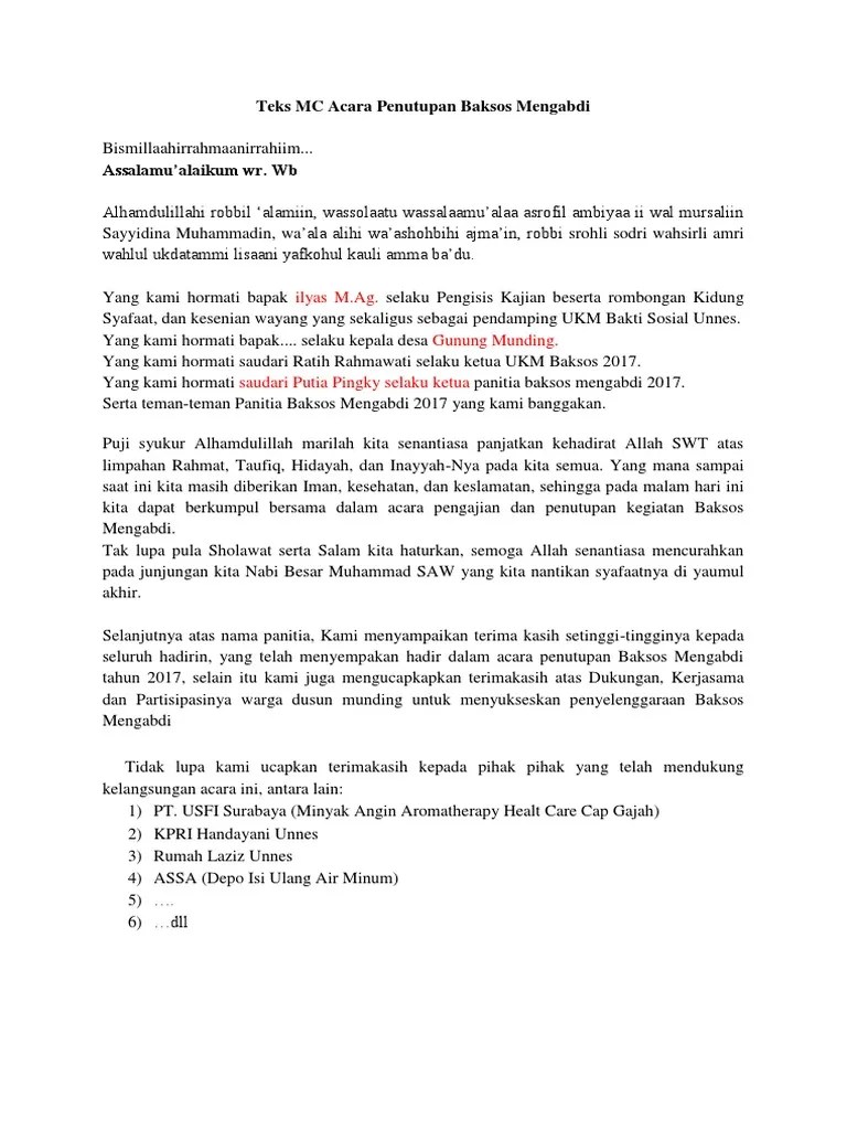 Teks MC Penutupan Baksos Mengabdi | PDF