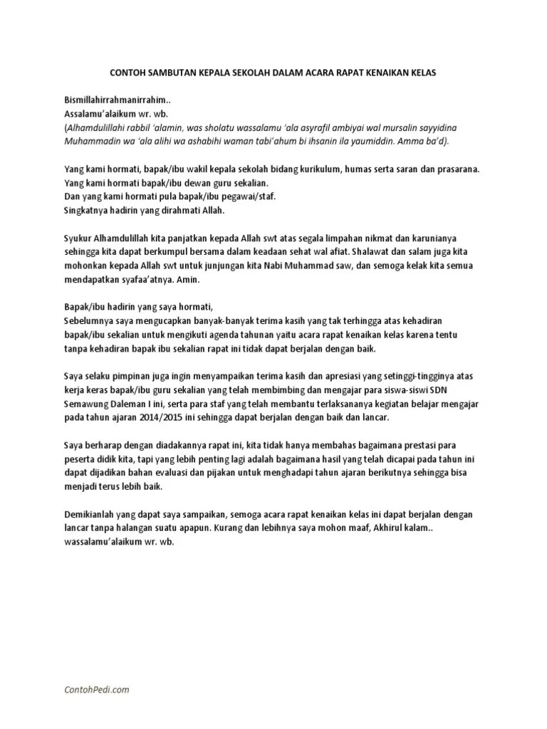 Contoh Sambutan Kepala Sekolah Dalam Acara Kenaikan Kelas – Beinyu.com
