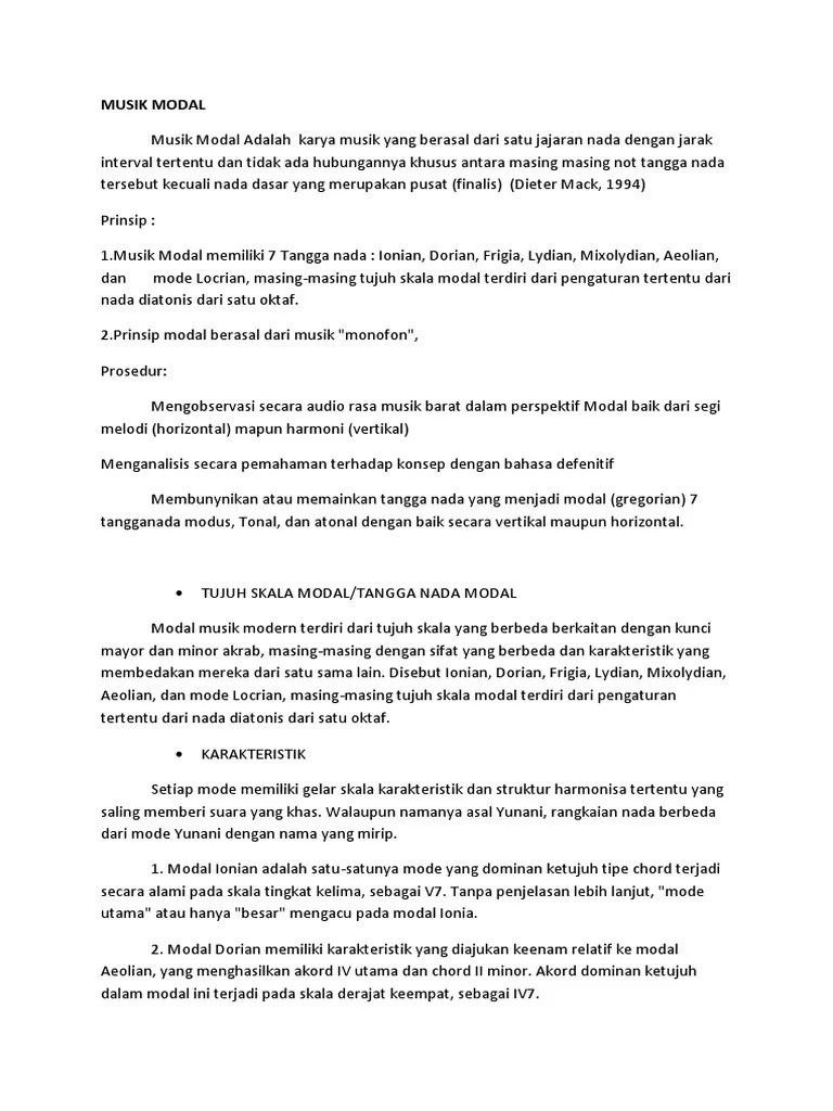 Pengertian Musik Barat Modal Tonal Dan Atonal