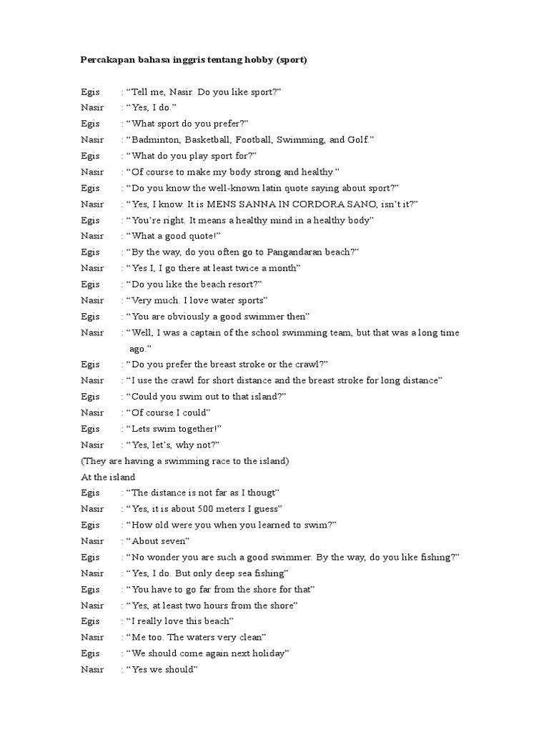 Contoh pecakapan menanyakan hobi dalam bahasa inggris dan artinya · : Percakapan Bahasa Inggris Tentang Hobi Rasanya