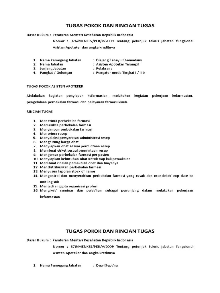 Uraian Tugas Asisten Apoteker Terampil Pelaksana | PDF