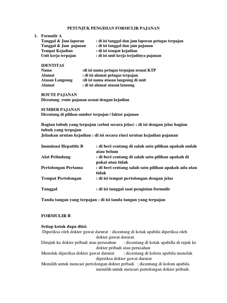 Petunjuk Pengisian Formulir Pajanan | PDF