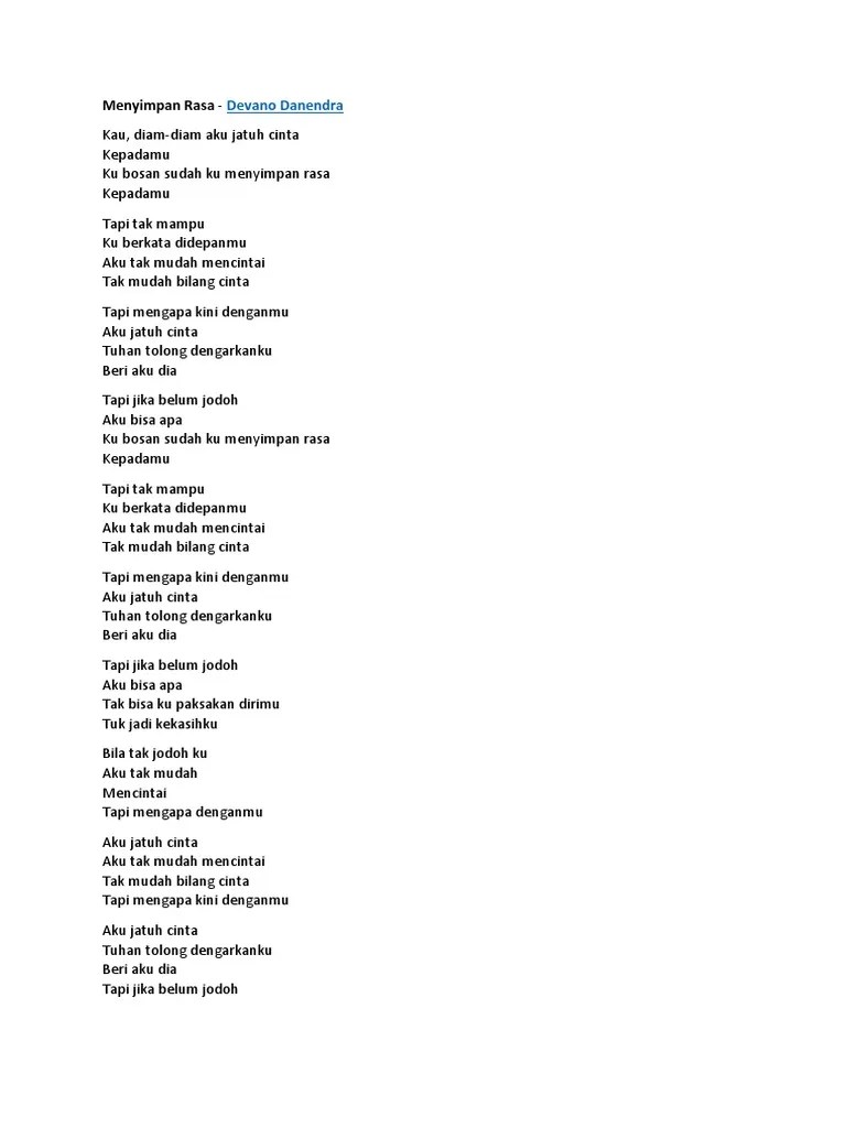 Lagu bergenre pop ini disertakan dalam . Devano Danendra Menyimpan Rasa Pdf