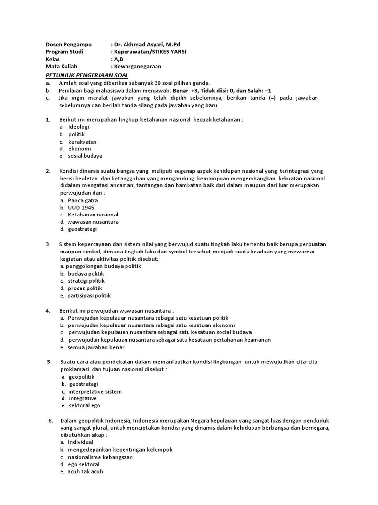 Contoh Soal Implementasi Wawasan Nusantara
