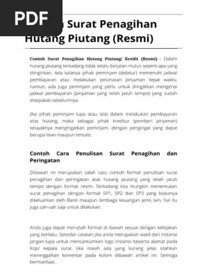 Contoh Surat Penagihan Hutang Piutang (Resmi) | PDF
