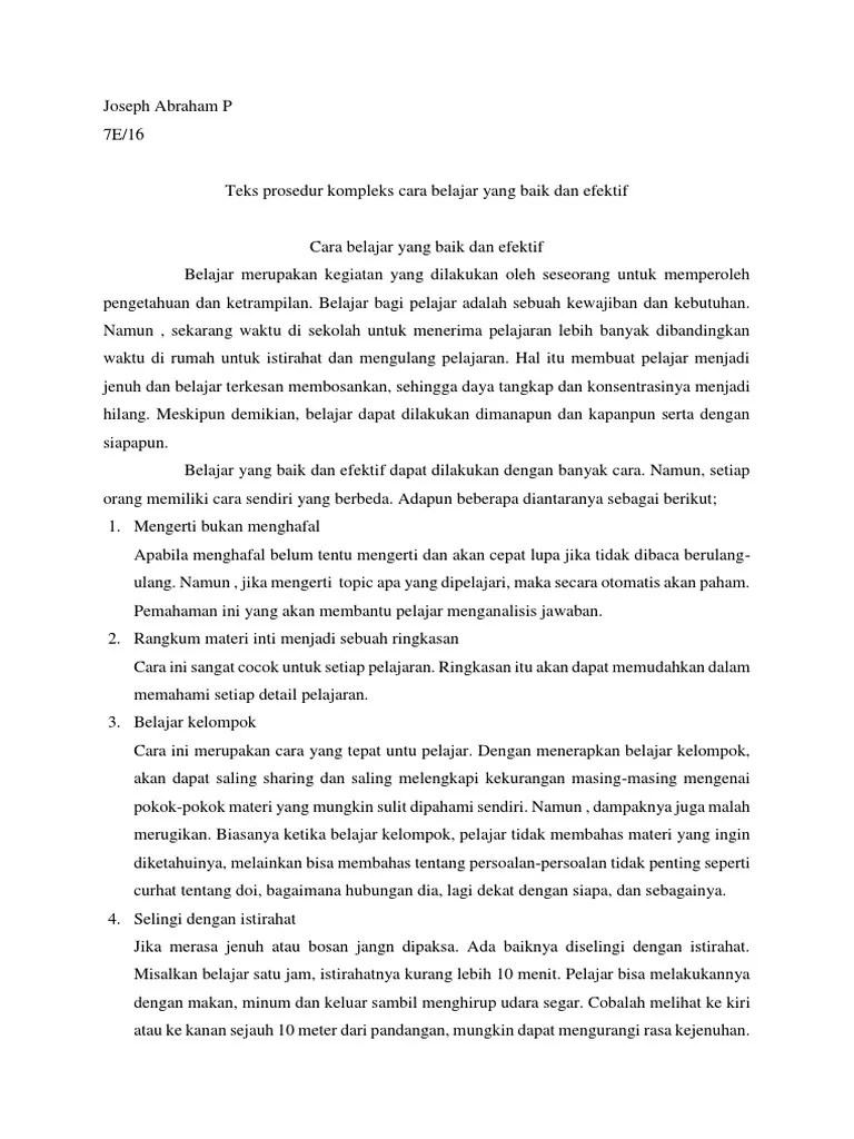 Teks Prosedur Kompleks Cara Belajar Yang Baik Dan Efektif | PDF