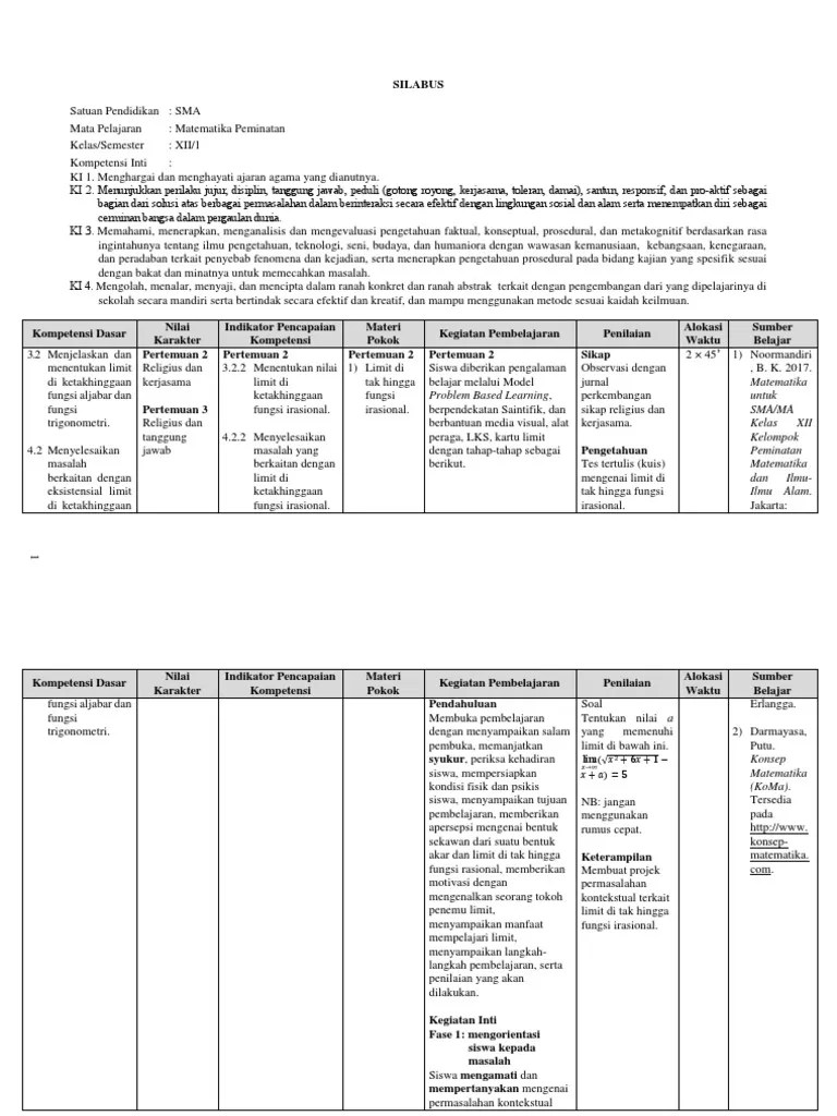 Pembahasan buku sukino kelas xi matematika peminatan revisi 2016 alamat mangsang kelurahan mangsang kecamatan sei beduk kota batam kepulauan riauno hp saya 0853 7469 0869. Silabus Peminatan Kd 3 2 4 2