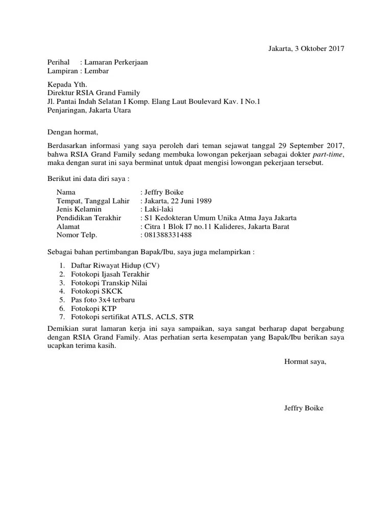 surat lamaran kerja adalah sebuah surat yang berisi pengajuan diri untuk mengisi lowongan. Contoh Surat Lamaran Kerja Fresh Graduate Pdf