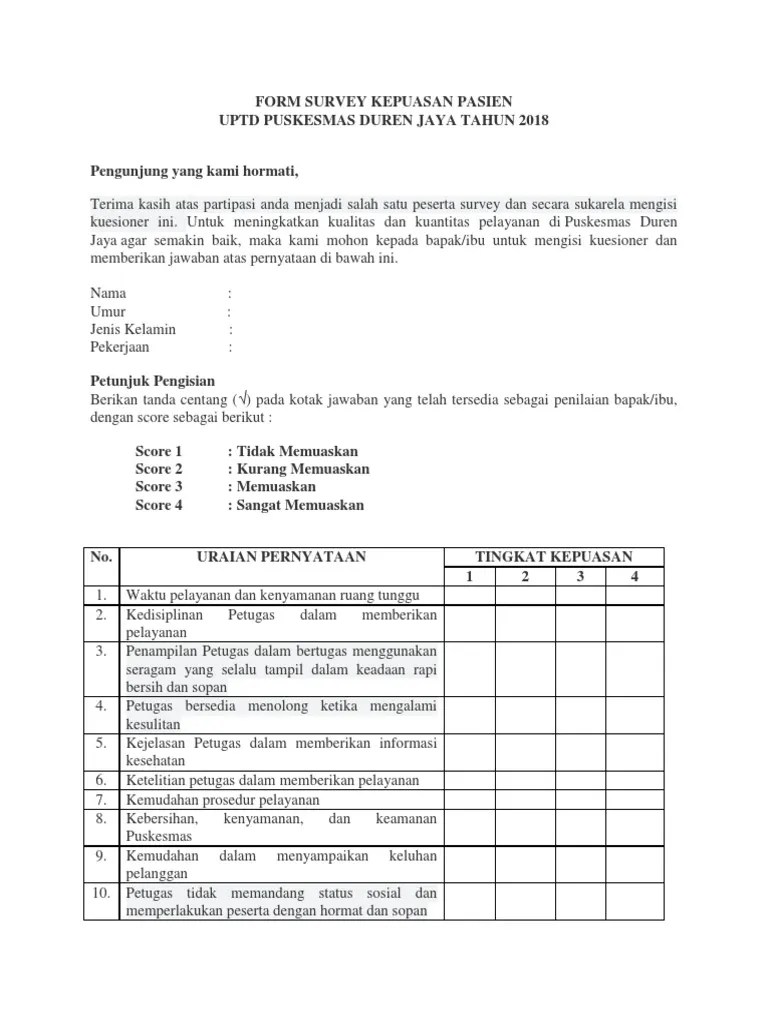 Form Survey Kepuasan Pasien | PDF