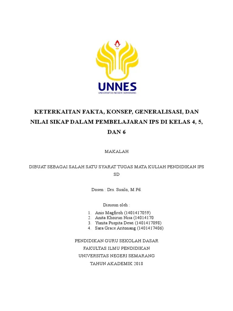 Keterkaitan Fakta, Konsep, Generalisasi, Dan Nilai Sikap Dalam Pembelajaran  Ips Di Kelas 4, 5, Dan 6 | PDF