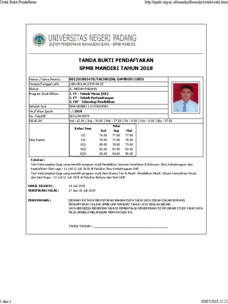 Setelah mencetak kartu peserta ujian, calon peserta tidak bisa mengedit kembali data yang telah diisikan. 1. Cetak Bukti Pendaftaran Pdf