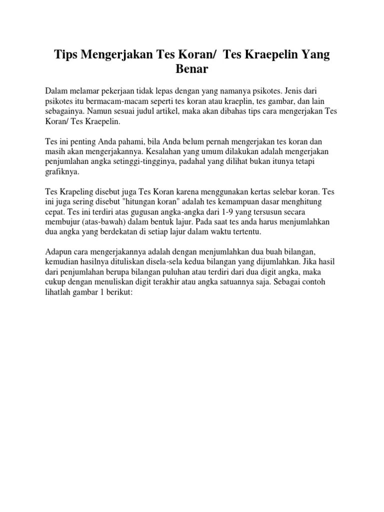 Contoh Soal Psikotes Hitungan Koran