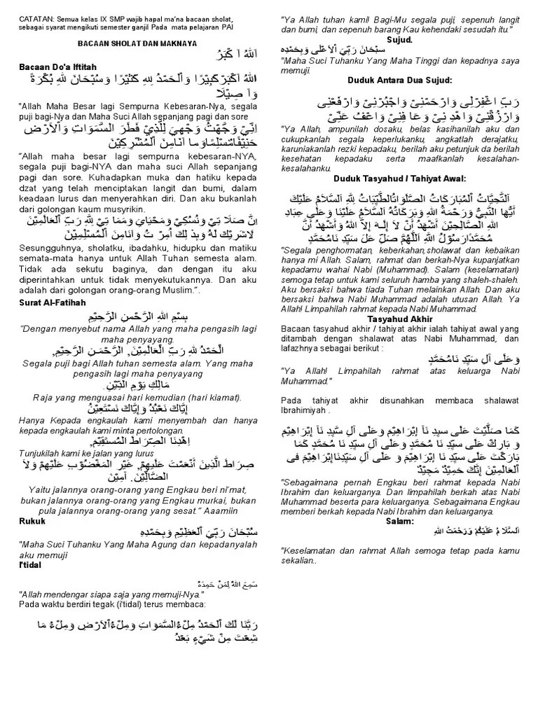 Bacaan Sholat Dan Artinya | PDF