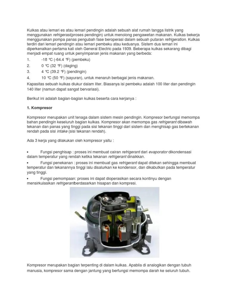 Kulkas Atau Lemari Es Atau Lemari Pendingin Adalah Sebuah Alat Rumah Tangga  Listrik Yang Menggunakan | PDF