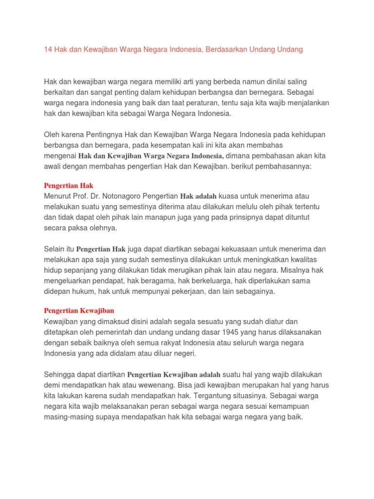 14 Hak Dan Kewajiban Warga Negara Indonesia | PDF