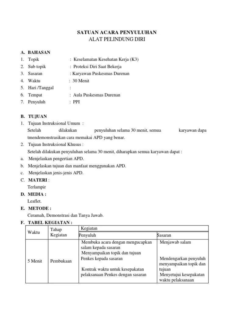 Satuan Acara Penyuluhan Apd | PDF