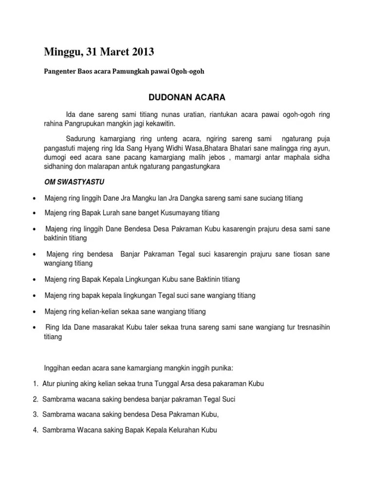 Contoh Teks Pengenter Acara Bahasa Bali - Berbagai Teks Penting